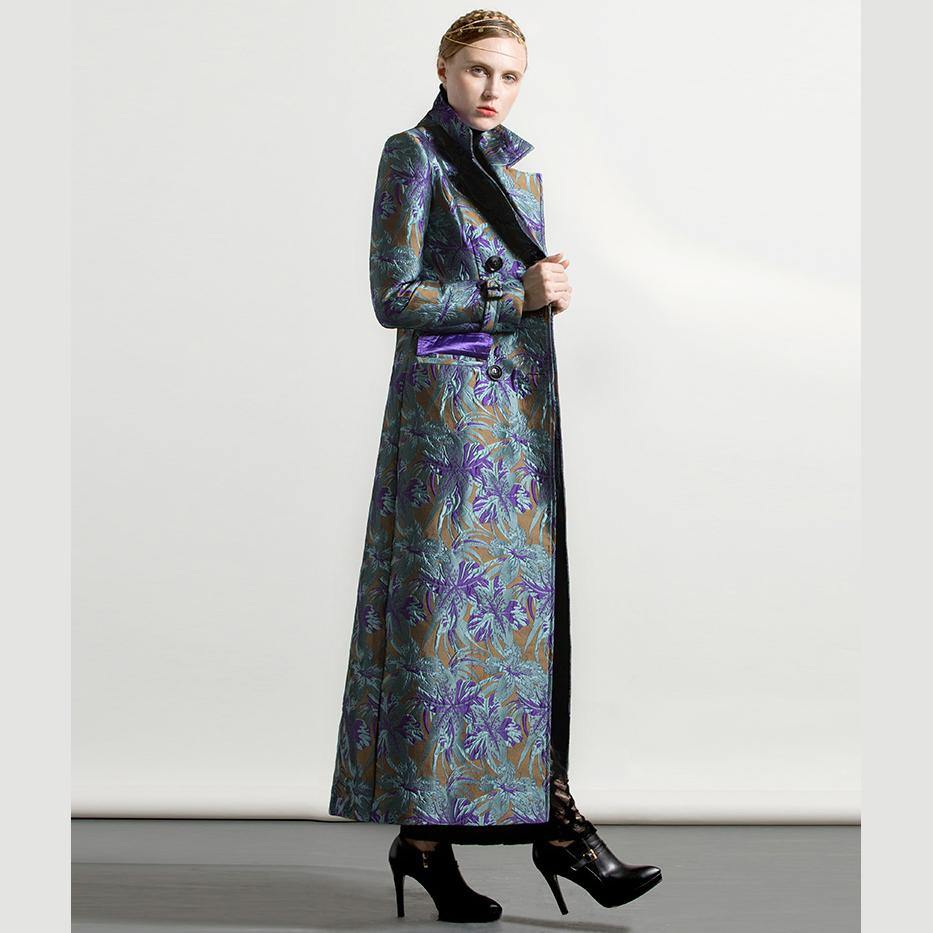 European and American style blue prints cotton blended trench coats fashion jacquard thick coat - Omychic