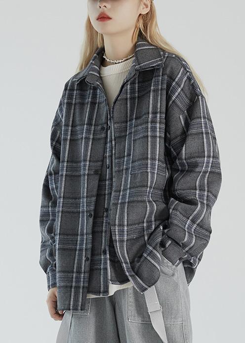 Fake two-piece plaid shirt women's autumn 2021 new coat loose jacket - Omychic