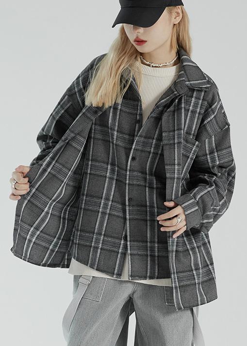 Fake two-piece plaid shirt women's autumn 2021 new coat loose jacket - Omychic