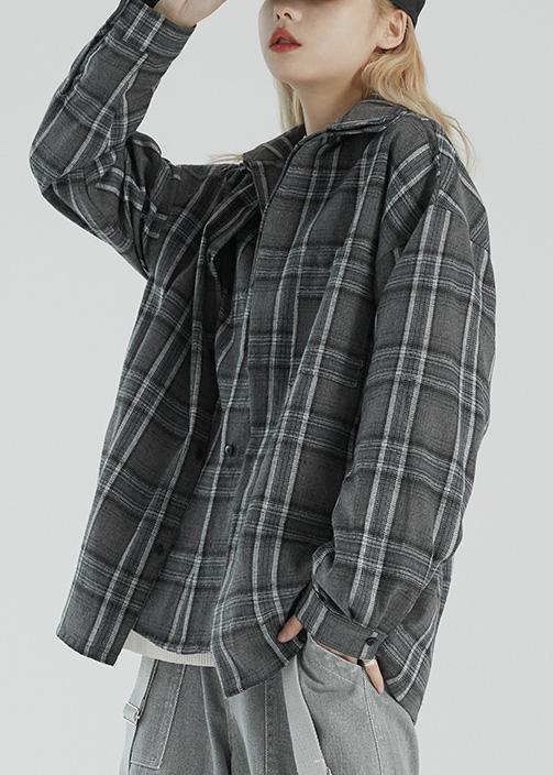Fake two-piece plaid shirt women's autumn 2021 new coat loose jacket - Omychic