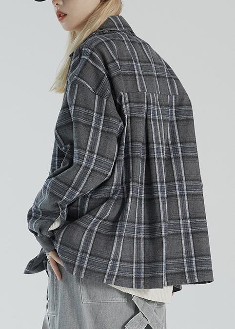 Fake two-piece plaid shirt women's autumn 2021 new coat loose jacket - Omychic