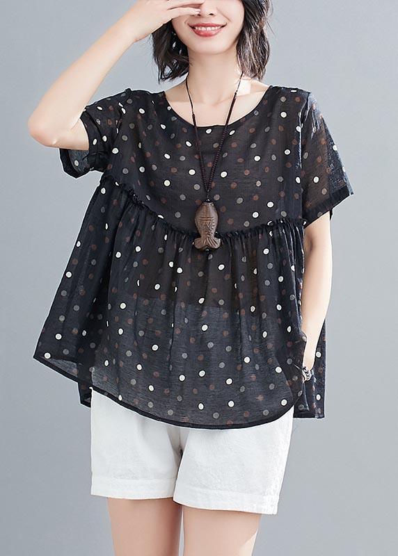 Fashion Beige Dot Cotton Linen Blouse Top Summer - Omychic