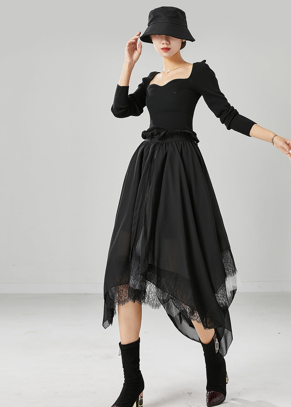 Fashion Black Asymmetrical Chiffon Holiday Skirts Summer