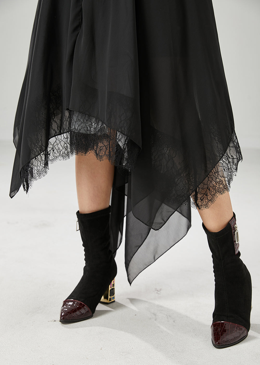 Fashion Black Asymmetrical Chiffon Holiday Skirts Summer