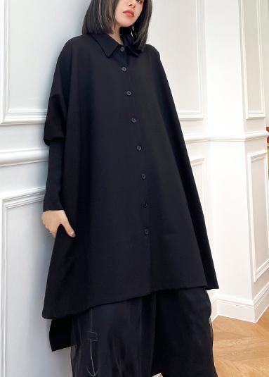 Fashion Black Button Batwing Sleeve Cotton Coat Spring - Omychic