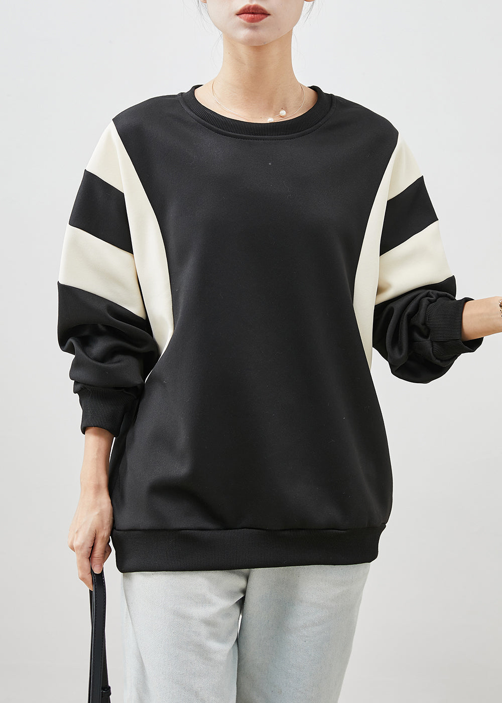 Fashion Black Oversized Patchwork Cotton Sweatshirt Spring