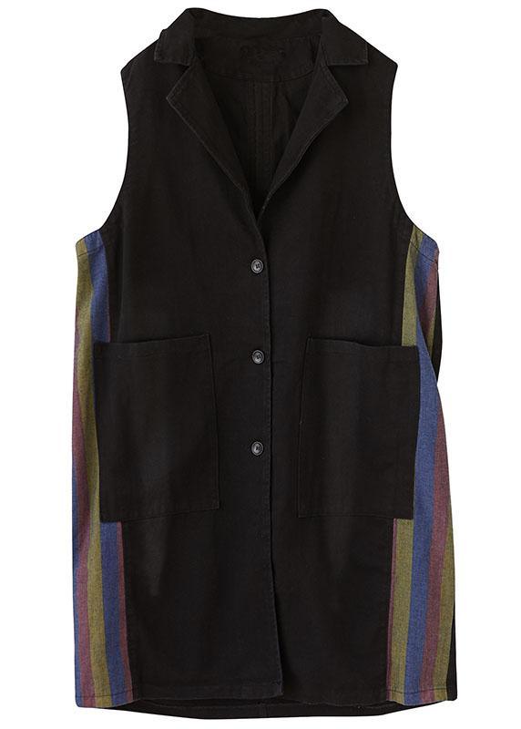 Fashion Black PeterPan Collar Button Pockets Patchwork Fall Sleeveless Waistcoat - Omychic
