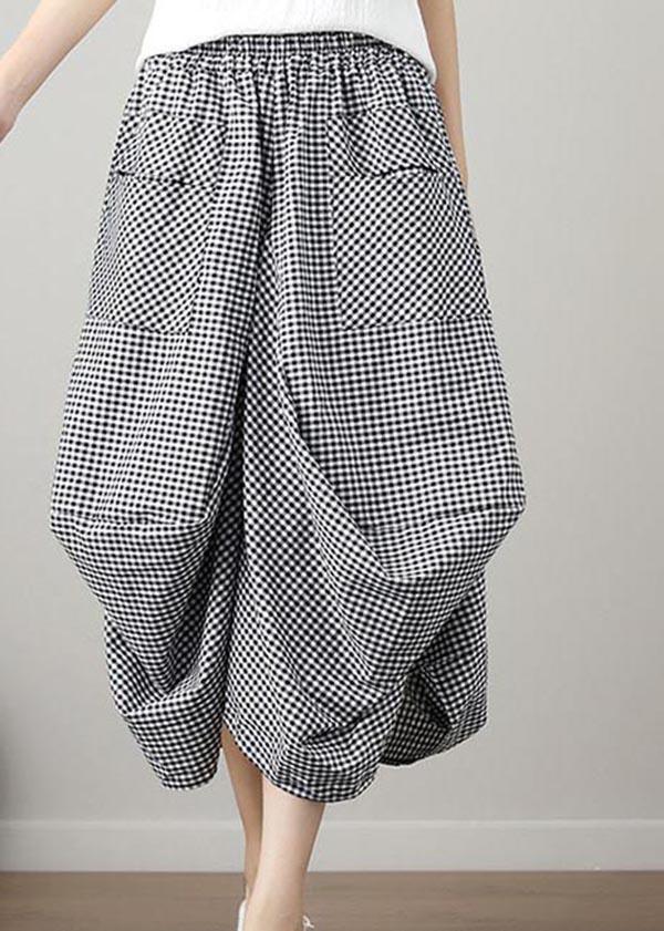 Fashion Black Plaid Cotton Linen lantern Skirts Summer - Omychic