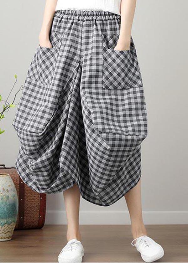 Fashion Black Plaid Cotton Linen lantern Skirts Summer - Omychic