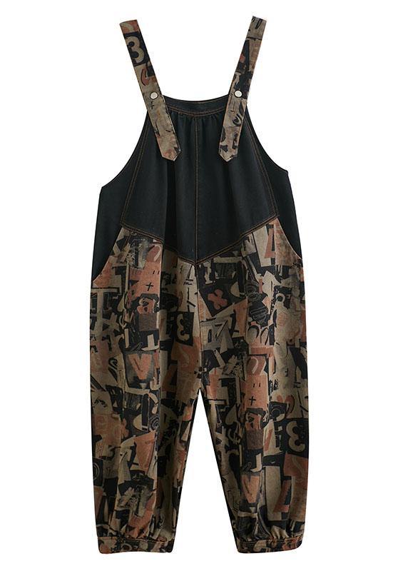 Fashion Black Pockets Button Print Patchwork Fall Outfits Rompers - Omychic