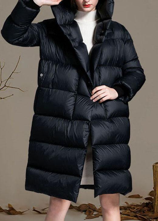 Fashion Black Pockets Warm Regular Winter Duck Down Winter Coats - Omychic