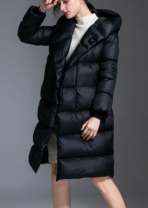 Fashion Black Pockets Warm Regular Winter Duck Down Winter Coats - Omychic