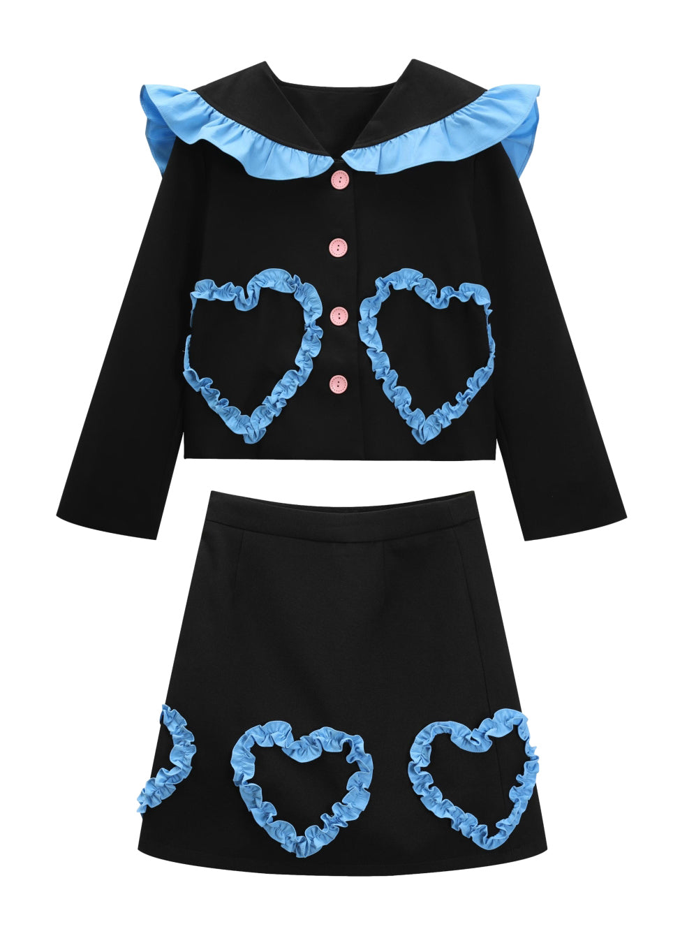 Fashion Black Sailor Collar Ruffled Top And Skirts Two Piece Set Fall - Omychic