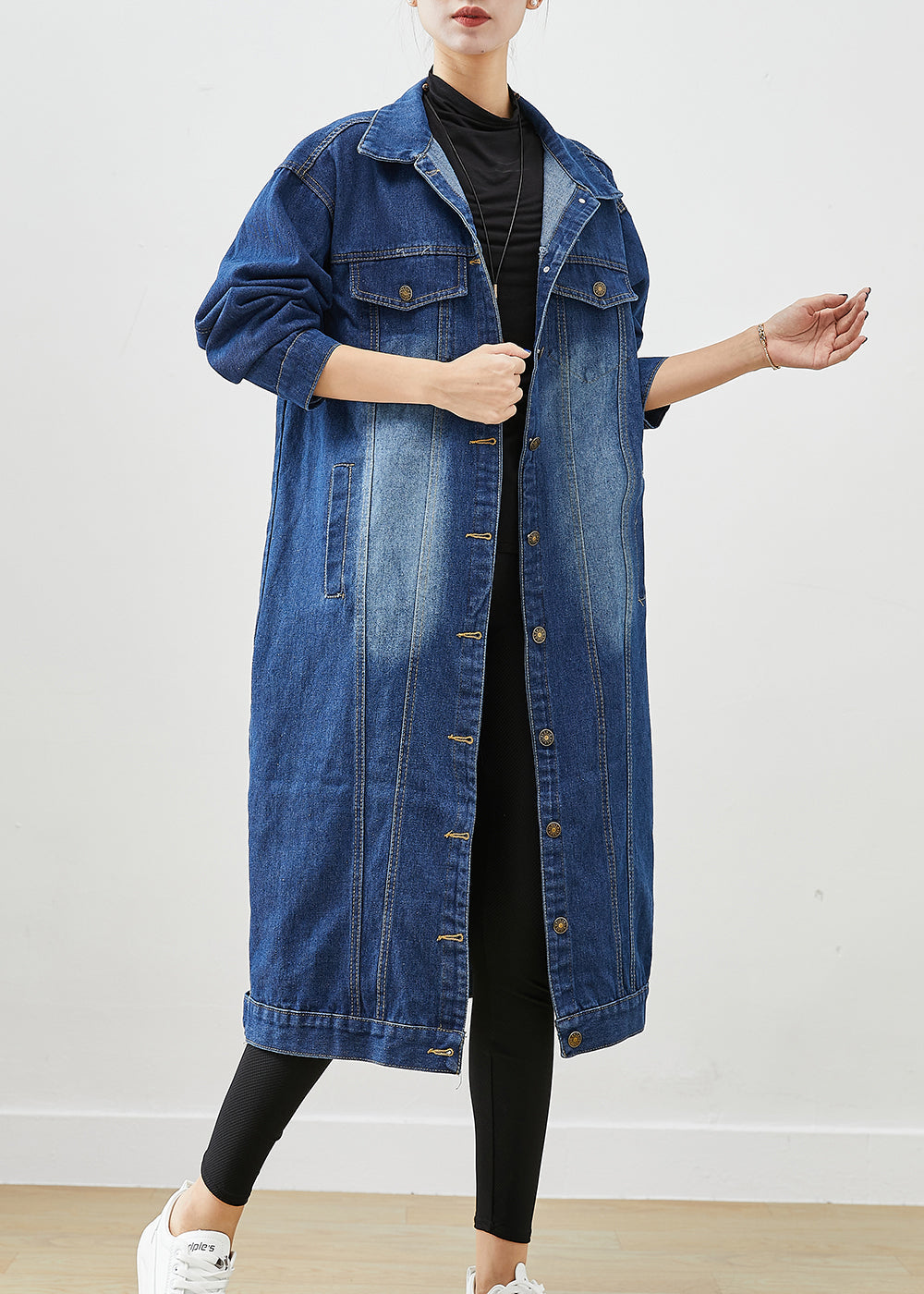 Fashion Blue Oversized Button Down Denim Trench Fall