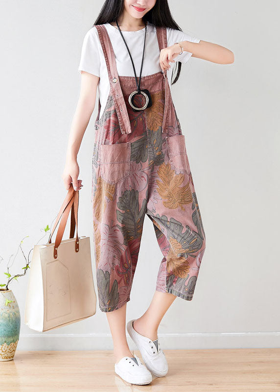 Fashion Brick Red Oversized Print Cotton Jumpsuit Spring