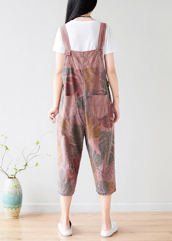 Fashion Brick Red Oversized Print Cotton Jumpsuit Spring