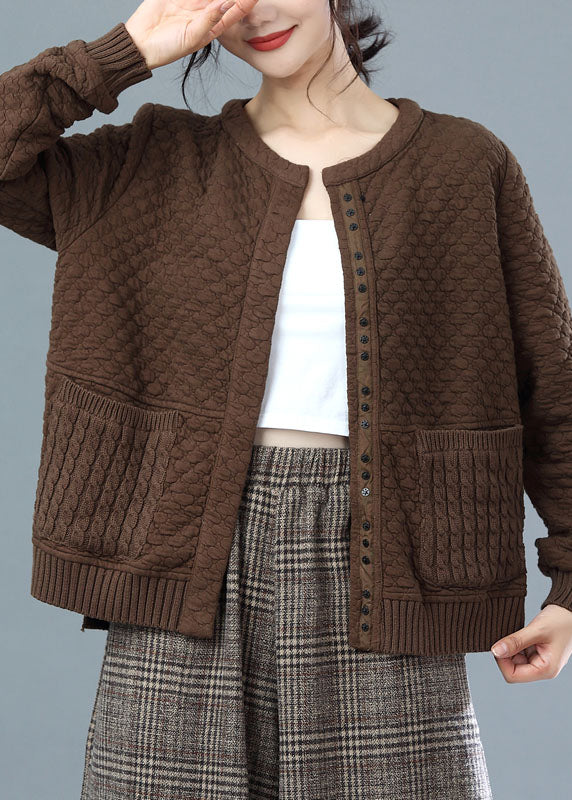 Fashion Coffee Oversized Knit Patchwork Cotton Jackets Winter