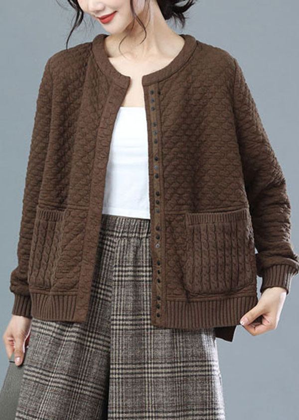 Fashion Coffee Oversized Knit Patchwork Cotton Jackets Winter