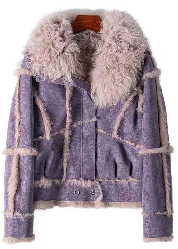 Fashion Dark Grey Zippered Patchwork Leather And Fur Coat Winter