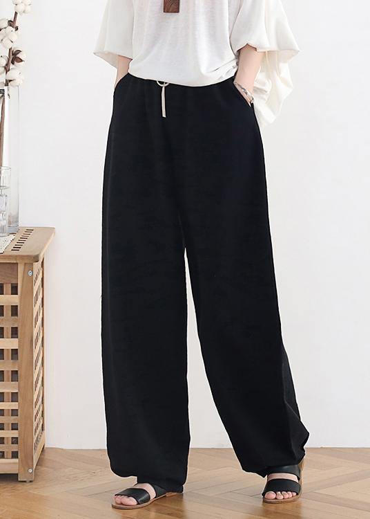 Fashion Elastic Waist Wide Leg Pants Black - Omychic