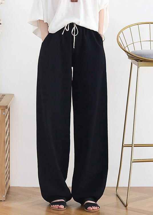 Fashion Elastic Waist Wide Leg Pants Black - Omychic