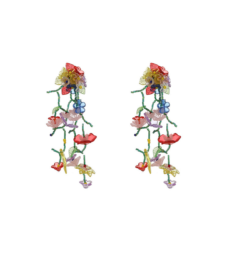 Fashion Floral Woven Acrylic Long Drop Earrings