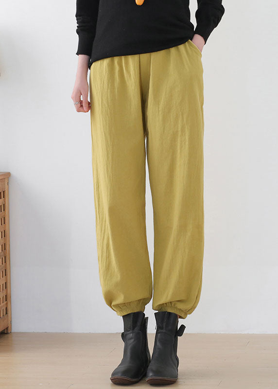 Fashion Ginger Elastic Waist Pockets Linen Harem Pants Summer