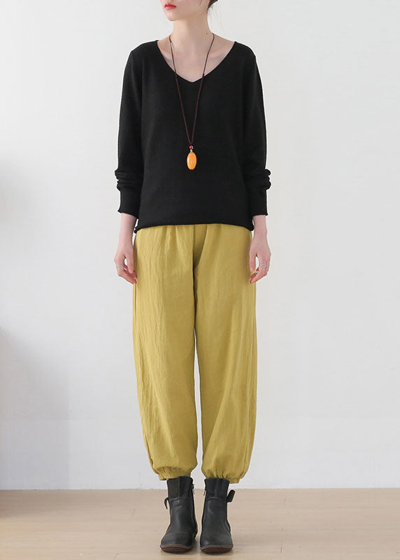 Fashion Ginger Elastic Waist Pockets Linen Harem Pants Summer