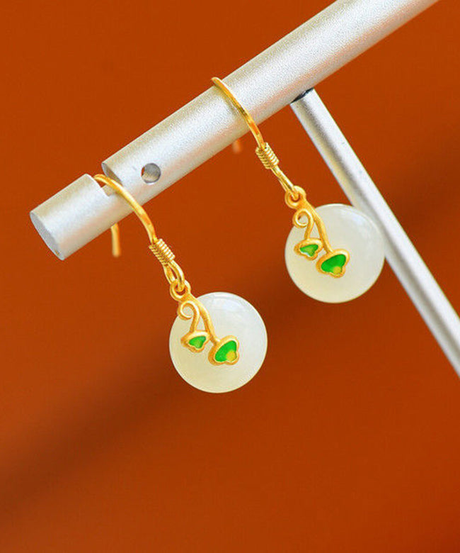 Fashion Gold Colour Inlaid Hetian Jade Drop Earrings