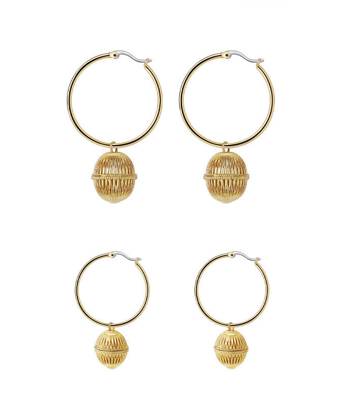 Fashion Gold Stainless Steel Overgild Ball Hollow Out Ball Hoop Earrings