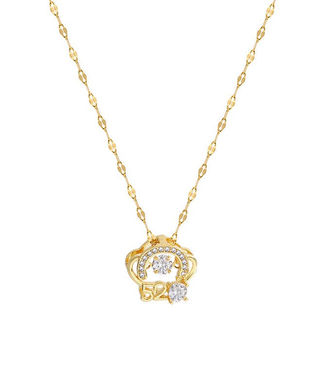 Fashion Gold Stainless Steel Overgild Zircon Crown Pendant Necklace