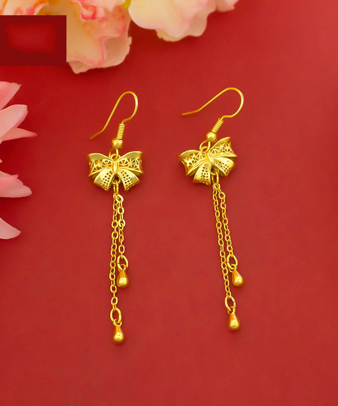 Fashion Gold Sterling Silver Overgild Bow Tassel Drop Earrings