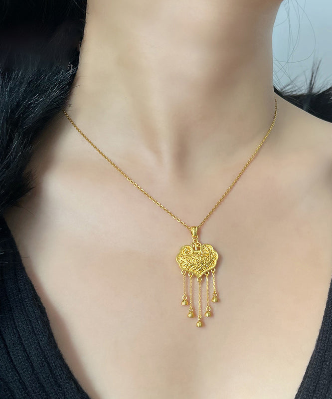 Fashion Gold Sterling Silver Overgild Lucky Lock Tassel Pendant Necklace