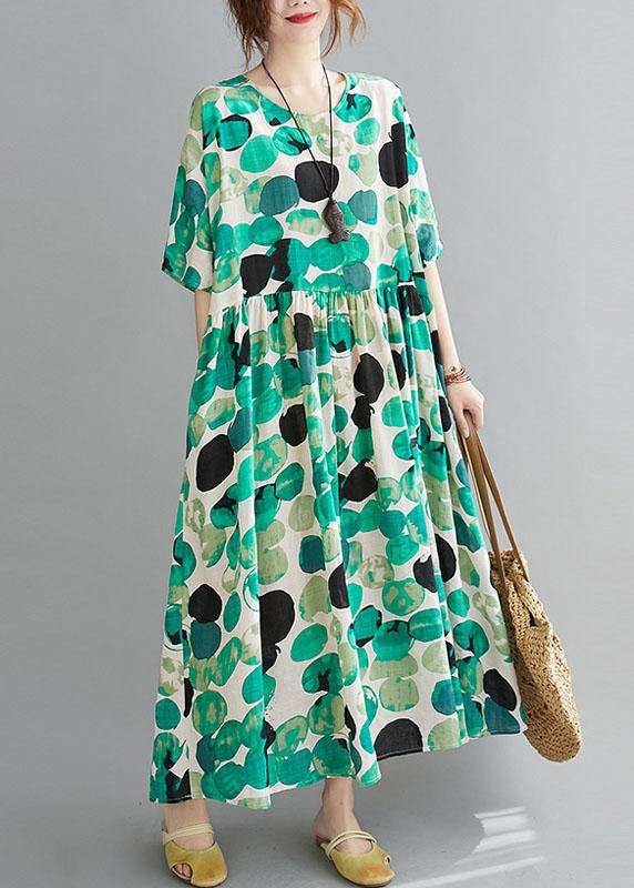 Fashion Green Dot Print Pockets Summer Vacation Dresses Half Sleeve - Omychic