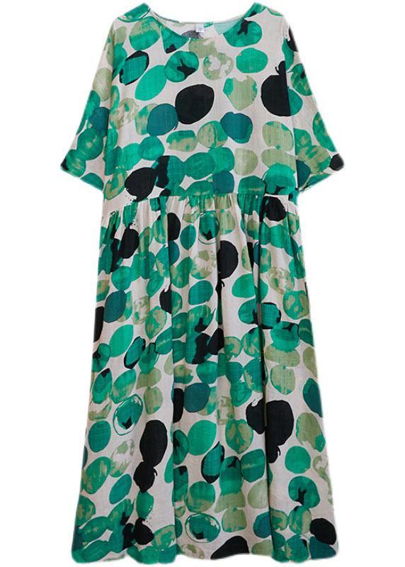 Fashion Green Dot Print Pockets Summer Vacation Dresses Half Sleeve - Omychic