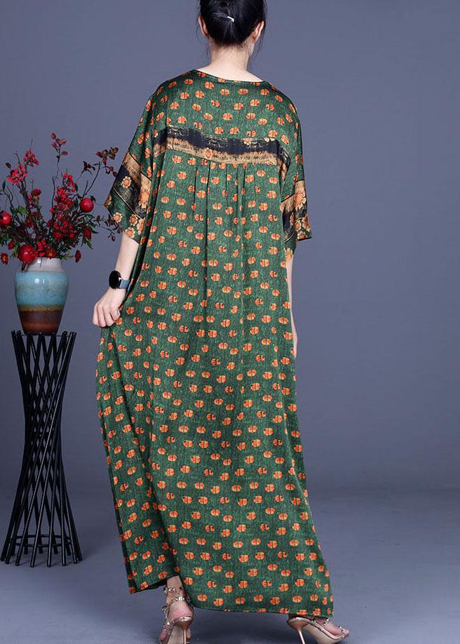 Fashion Green Dot Silk Patchwork V Neck Dress Summer - Omychic