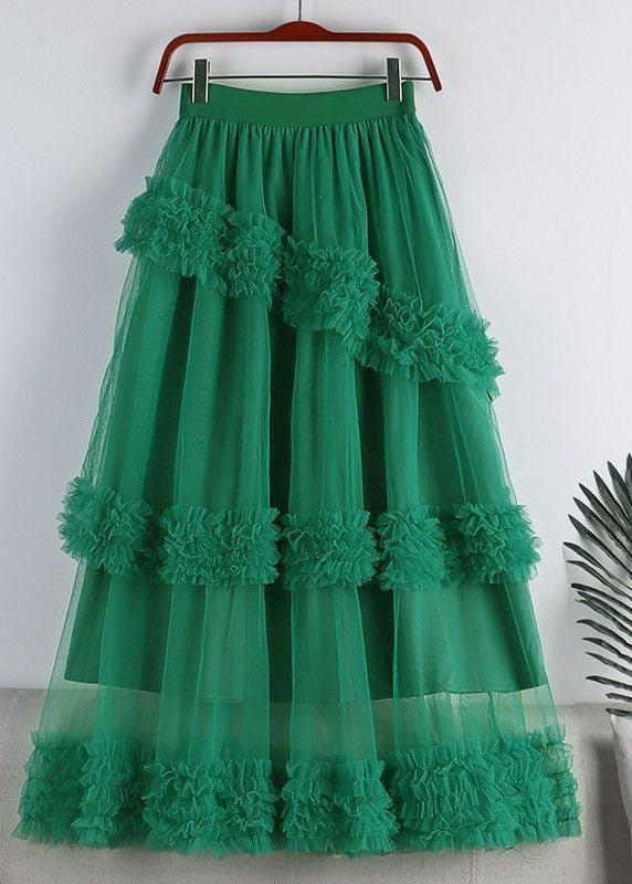 Fashion Coffee High Waist Ruffled Tulle A Line Skirt Spring