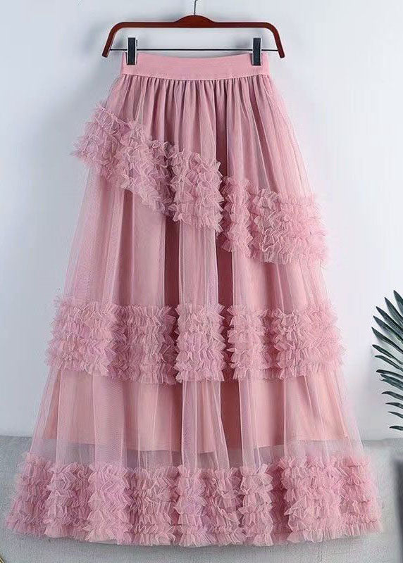 Fashion Coffee High Waist Ruffled Tulle A Line Skirt Spring