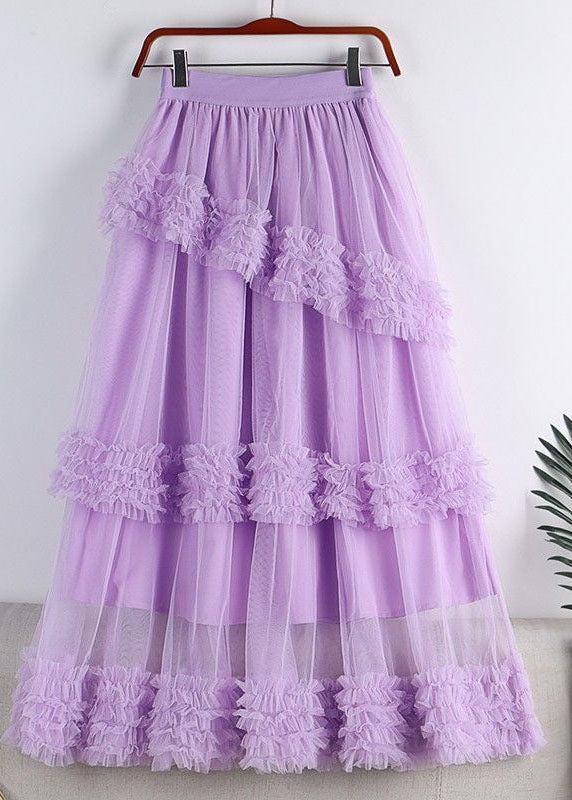 Fashion Coffee High Waist Ruffled Tulle A Line Skirt Spring