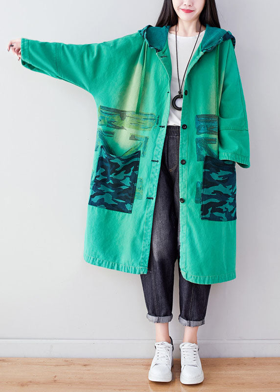 Fashion Green Hooded Print Cotton Hoodie Coat Spring