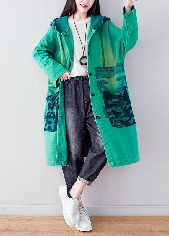 Fashion Green Hooded Print Cotton Hoodie Coat Spring