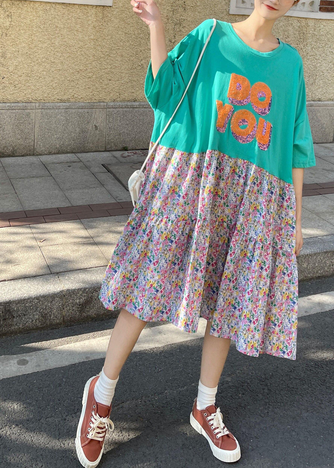 Fashion Green Ruffles O-Neck Robe Summer Cotton Dress - Omychic