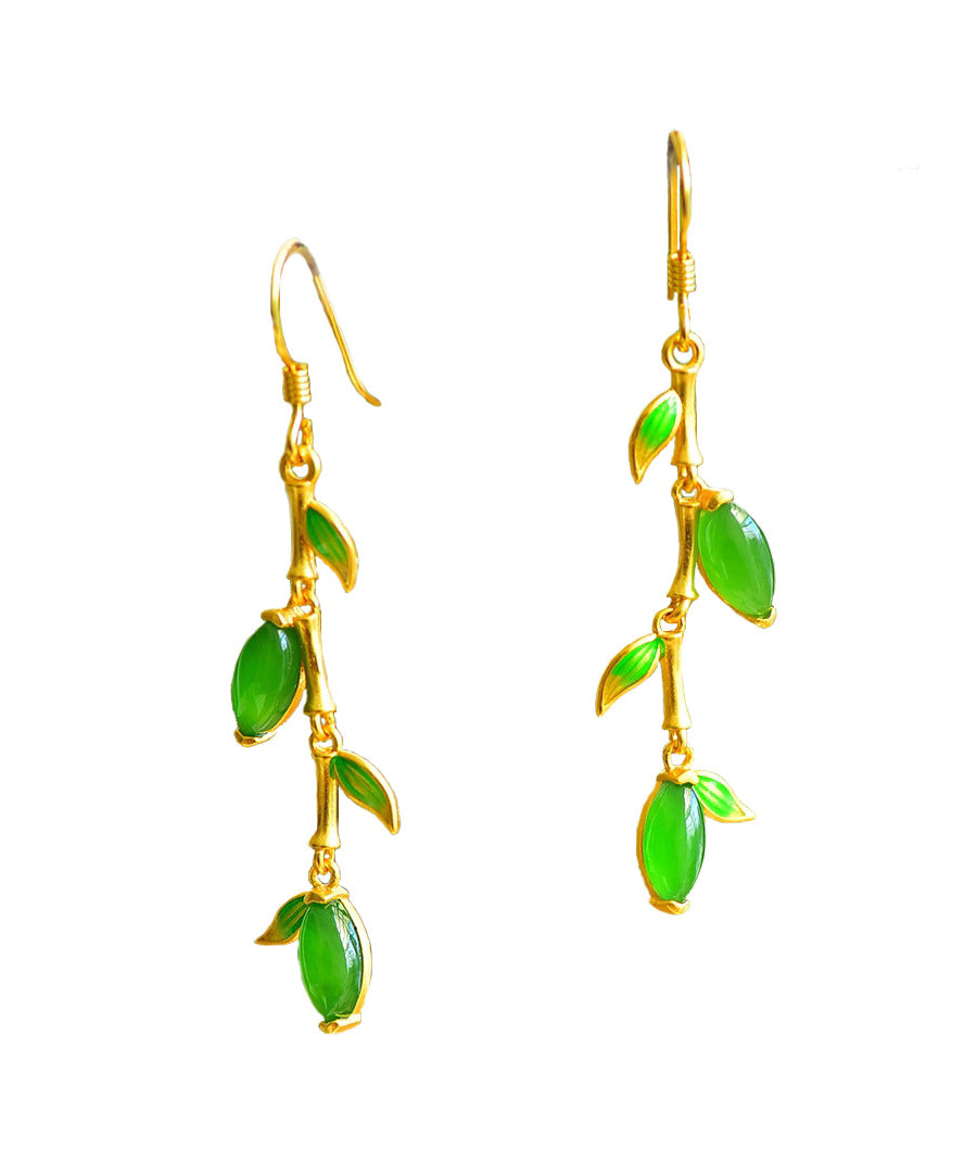 Fashion Green Silver Gold Plated inlaid Jade Drop Earrings
