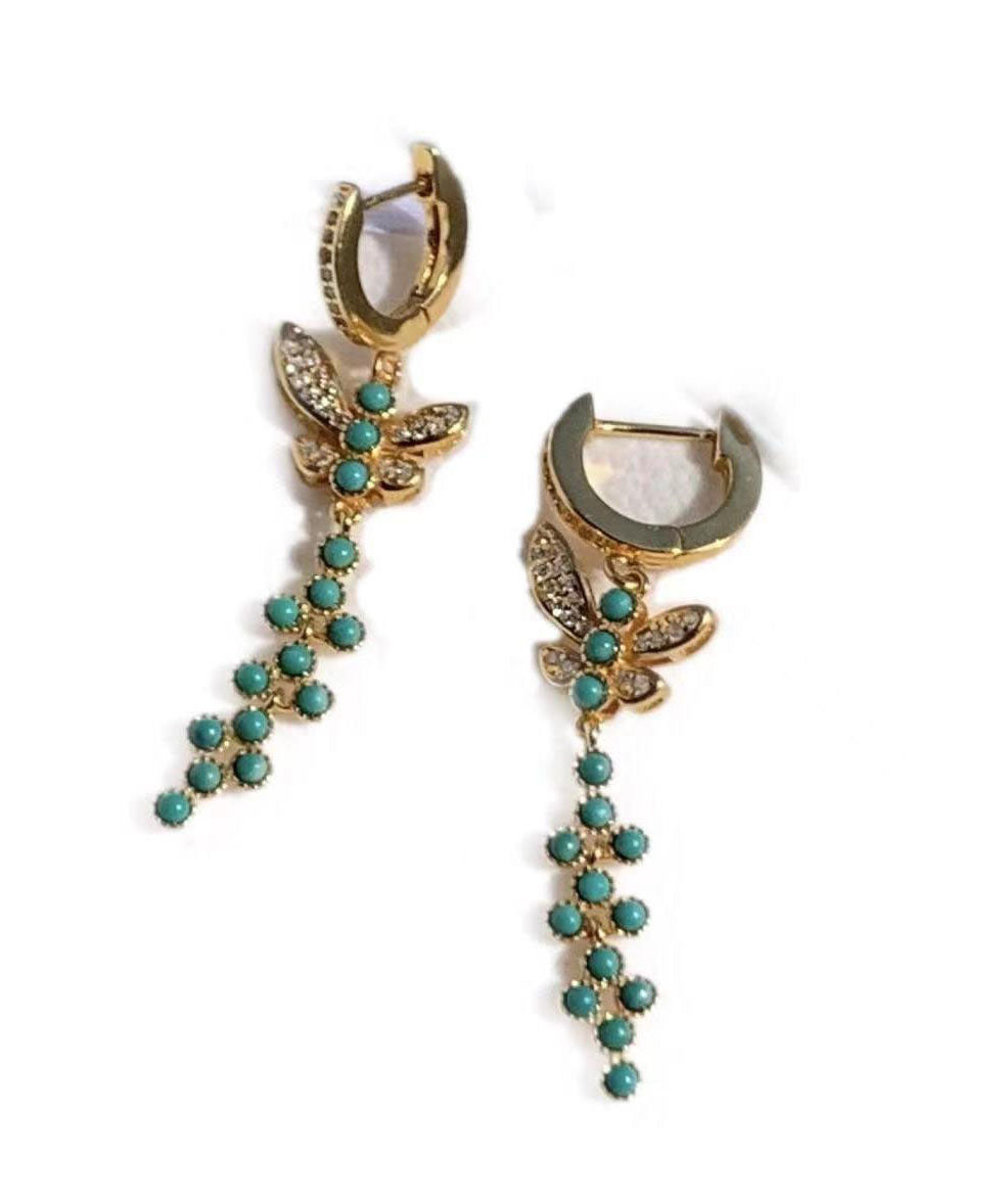 Fashion Green Silver Turquoise Silver Turquoise Drop Earrings
