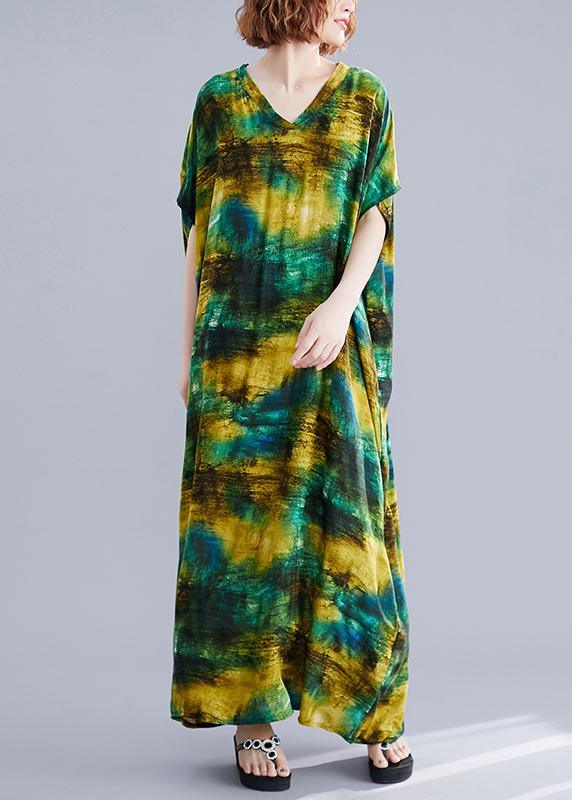 Fashion Green Tie Dye Cotton Pockets Summer Vacation Dresses - Omychic