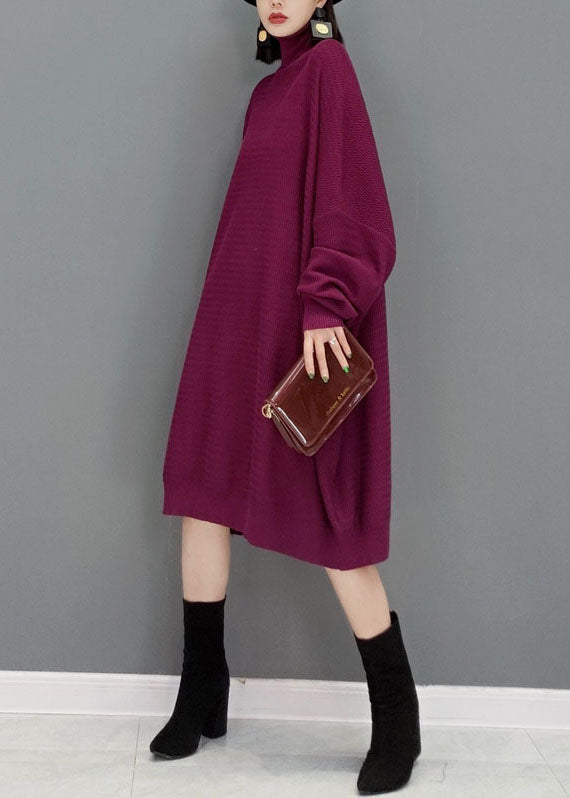 Fashion Green Turtleneck Knitted Sweater Dress Fall