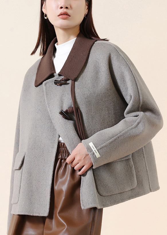 Fashion Grey Tasseled Patchwork Chinese Button Wool Coats Winter