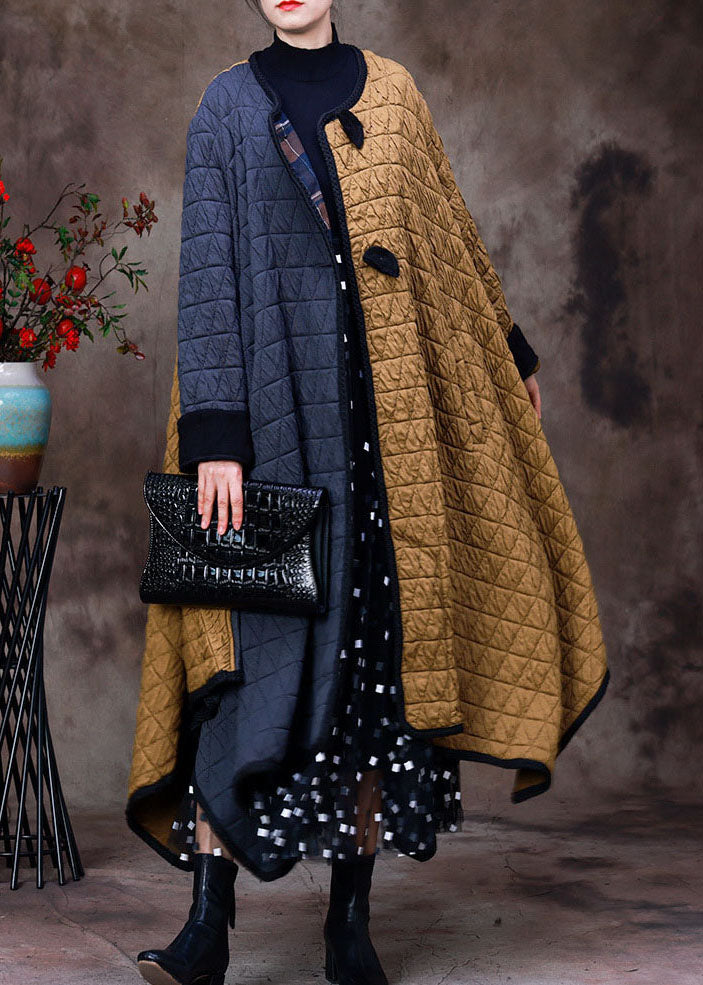 Fashion Grey Yellow Asymmetrical Pockets Patchwork Fine Cotton Filled Winter Coats Winter