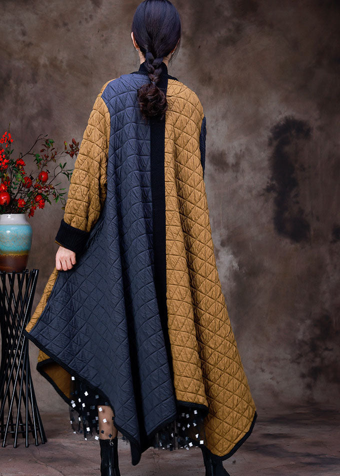 Fashion Grey Yellow Asymmetrical Pockets Patchwork Fine Cotton Filled Winter Coats Winter