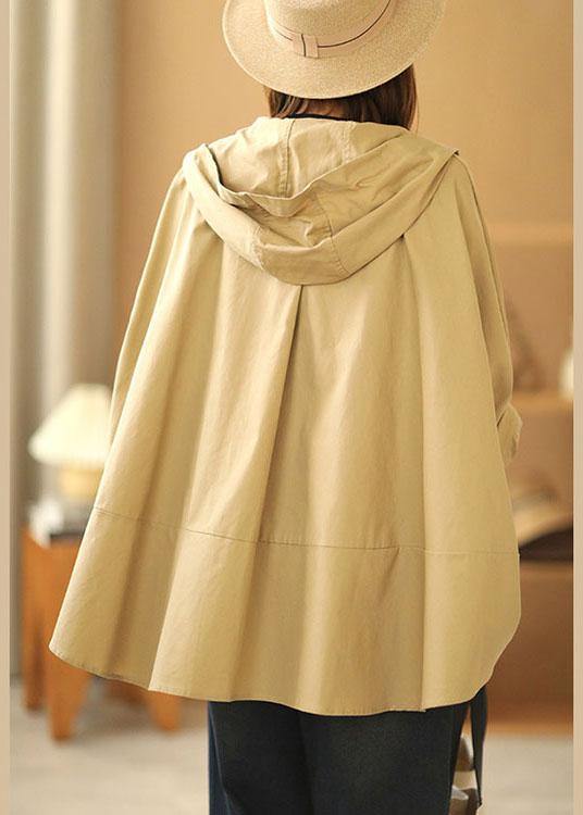 Fashion Khaki Bat wing Sleeve Patchwork Casual Fall Hooded Coat - Omychic